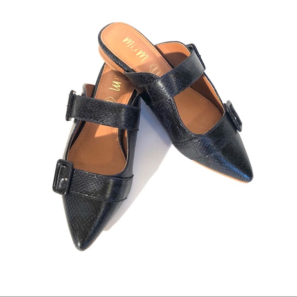 miim Shoes - Beautiful Navy snake skin open back mules w Bickel